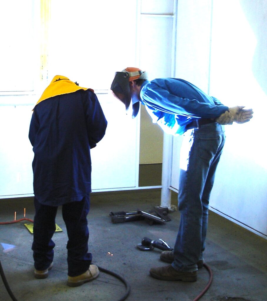 Welding inspection in a Brisbane workshop, 2001
