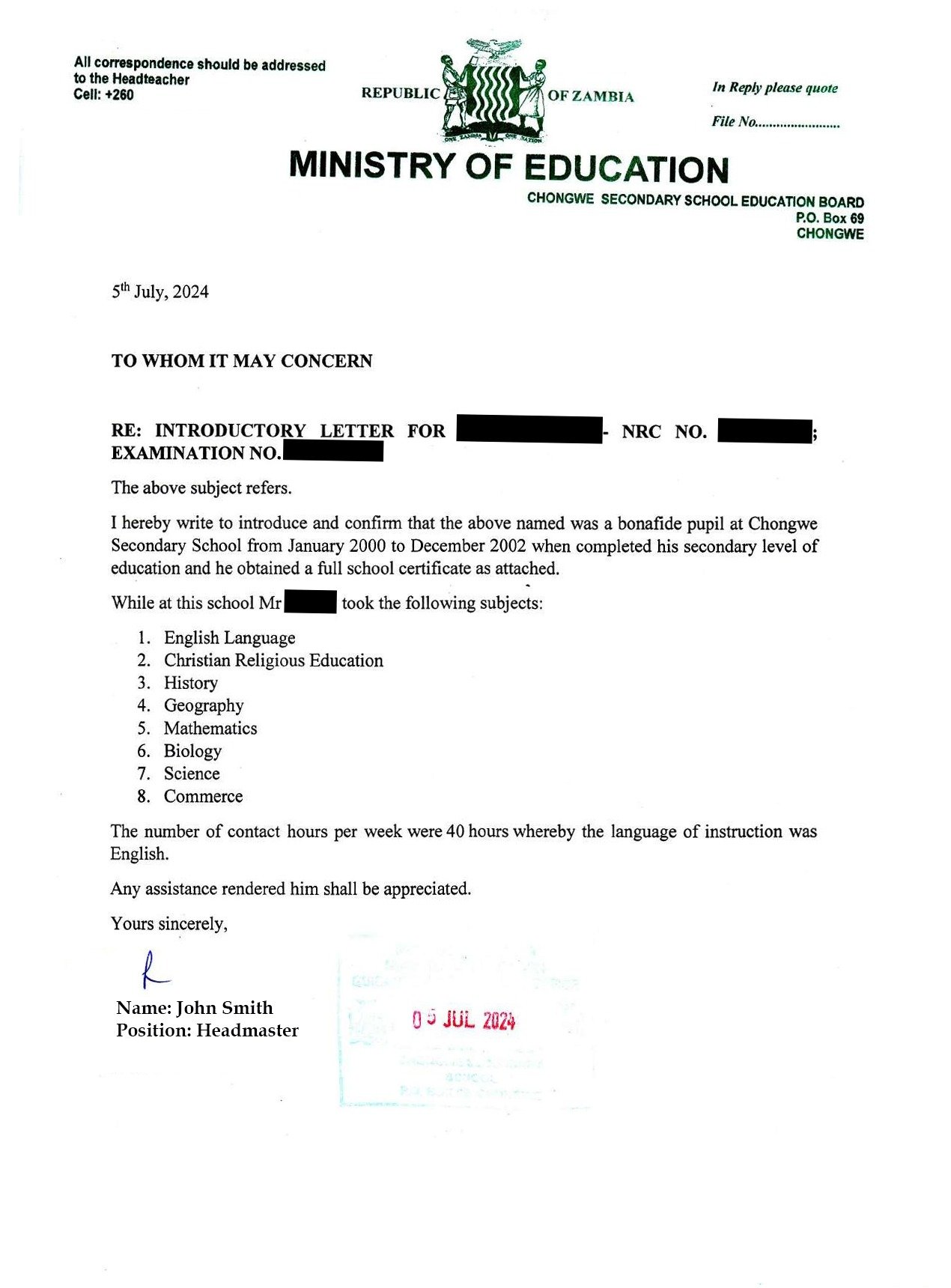 English-Proficiency-Statement-example-Zambia