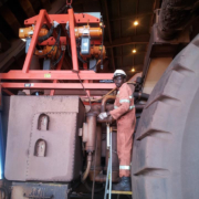 Kenneth with a CAT 793 to 797 Transmission removal and installation tool at BHP Whaleback Mine workingh for the Caterpillar dealer in Western Australia